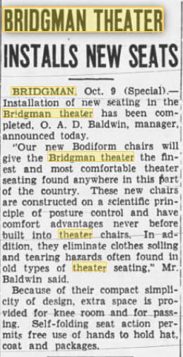 Bridgman Theatre - Oct 9 1940 Article